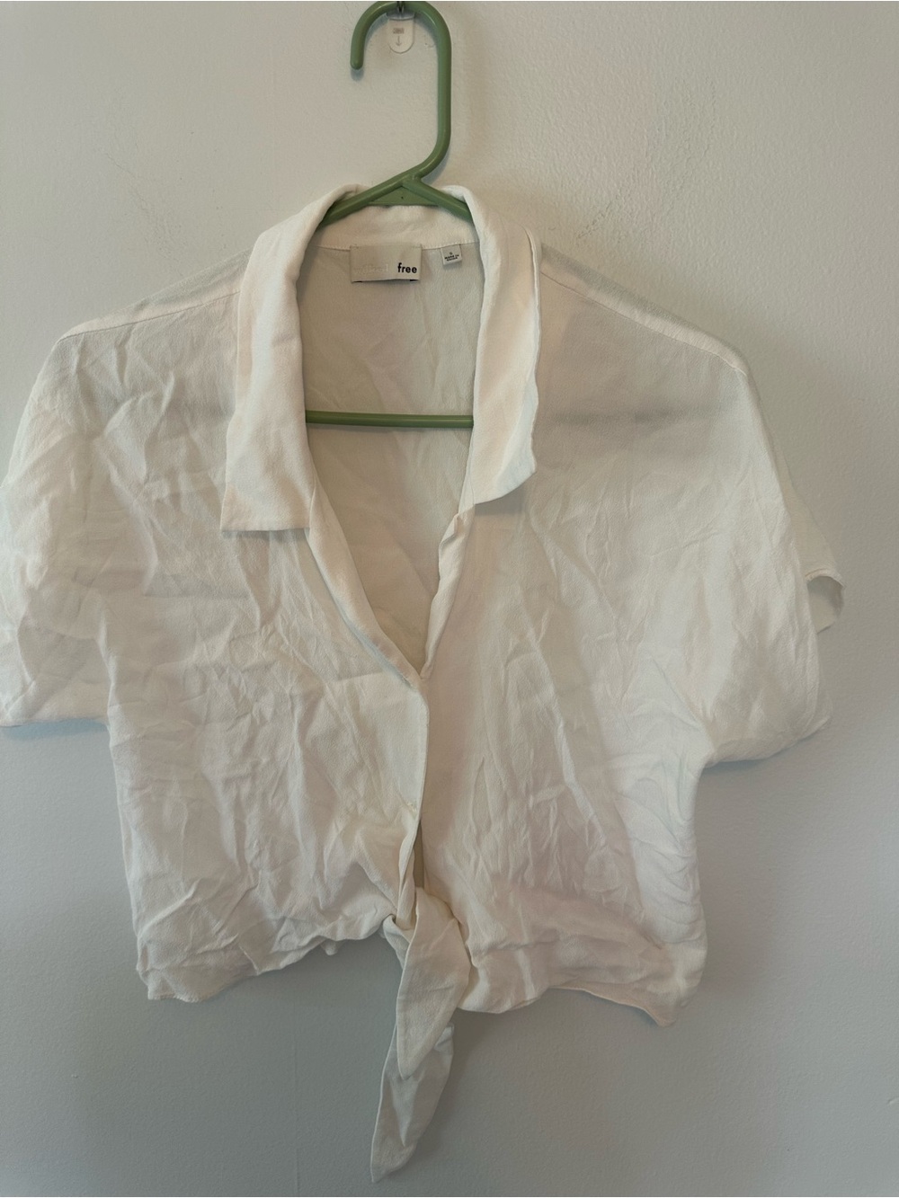 Wilfred Free Aritzia White Tie Front Blouse Short Sleeve Cropped Top Small